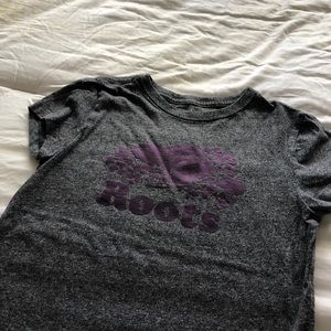 dark grey and purple t-shirt